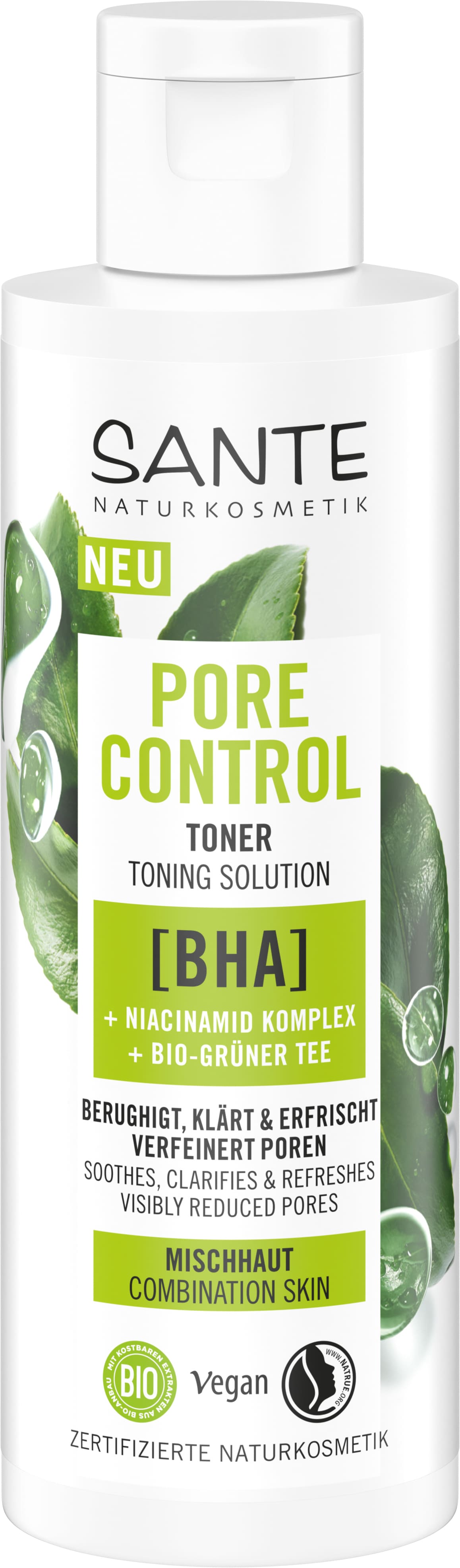 Pore Control Toner mit BHA, | Bio-Grüner Komplex & Tee SANTE Naturkosmetik Niacinamid