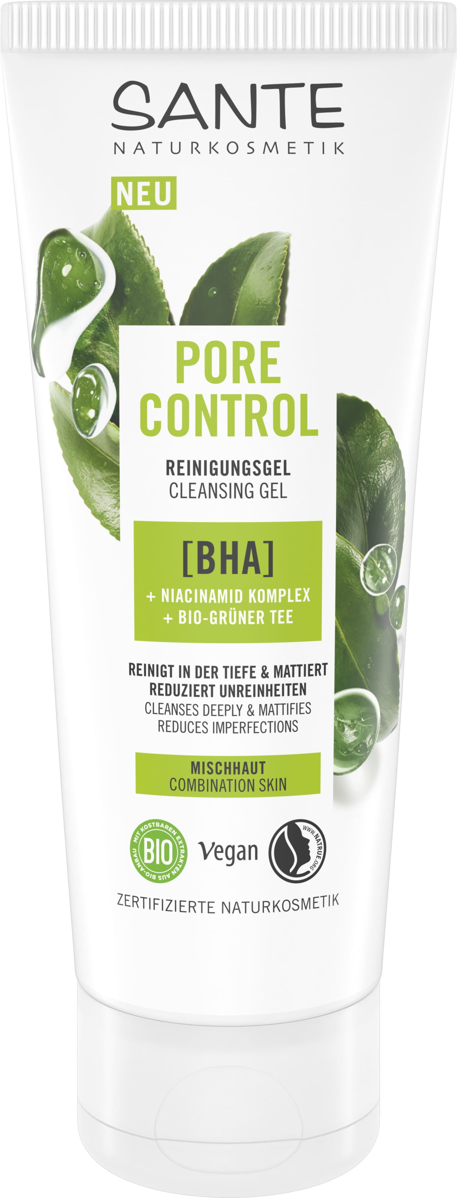 Pore Control Reinigungsgel mit BHA, Niacinamid Komplex & Bio-Grüner Tee |  SANTE Naturkosmetik