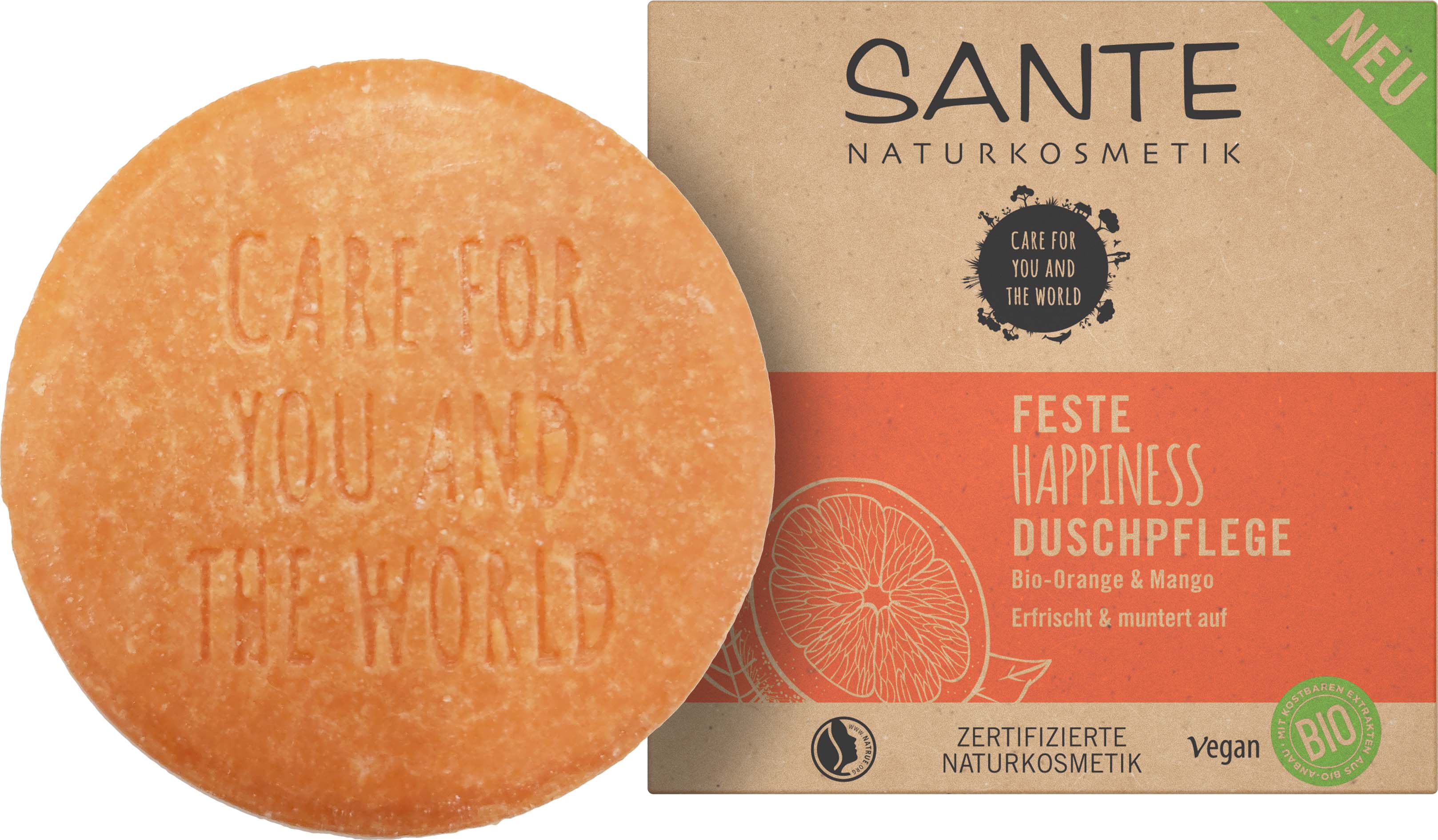 Feste HAPPINESS Duschpflege Bio-Orange & Mango | SANTE Naturkosmetik