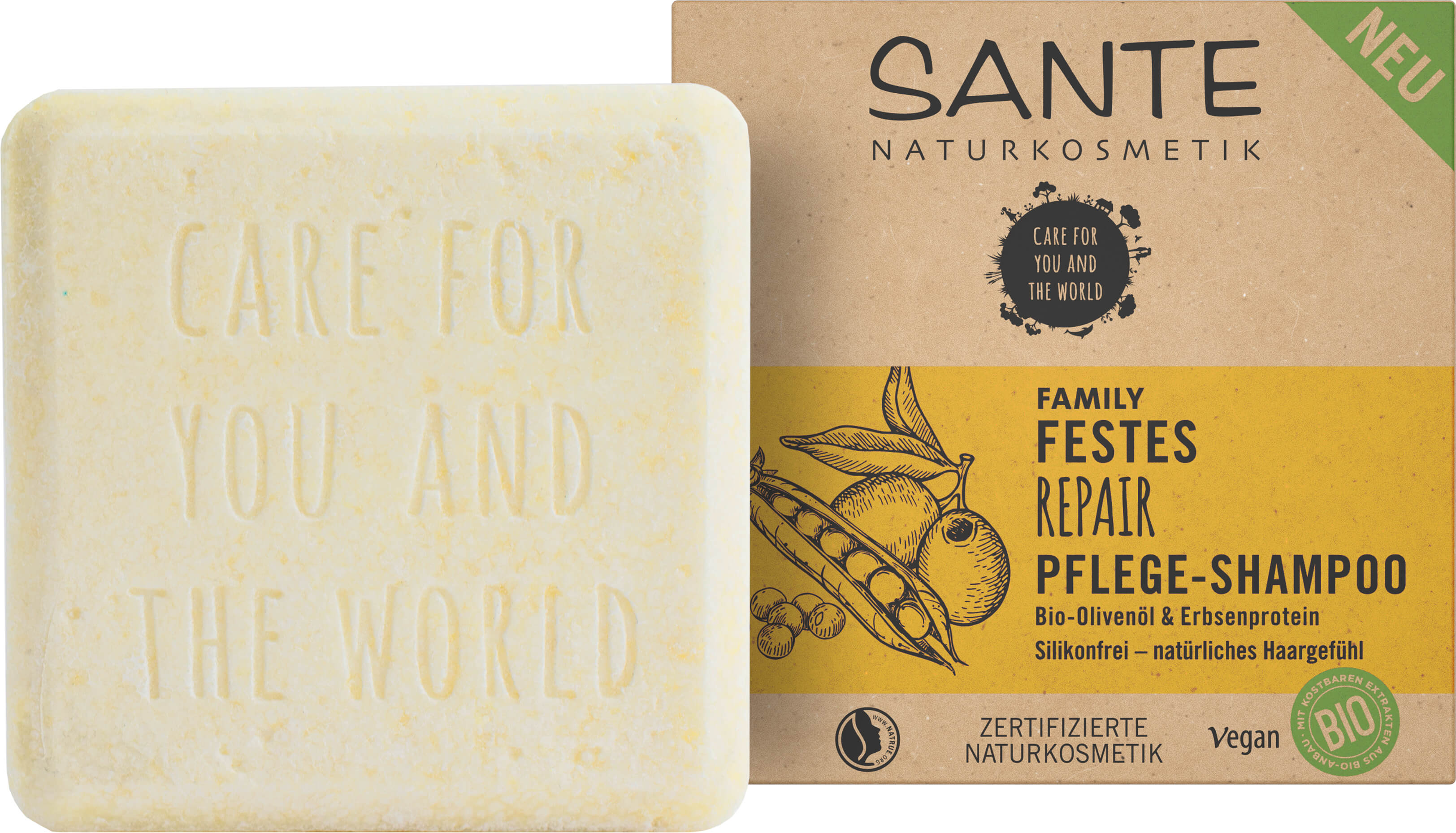 Festes Repair Pflege-Shampoo Bio-Olivenöl & SANTE | Erbsenprotein Naturkosmetik