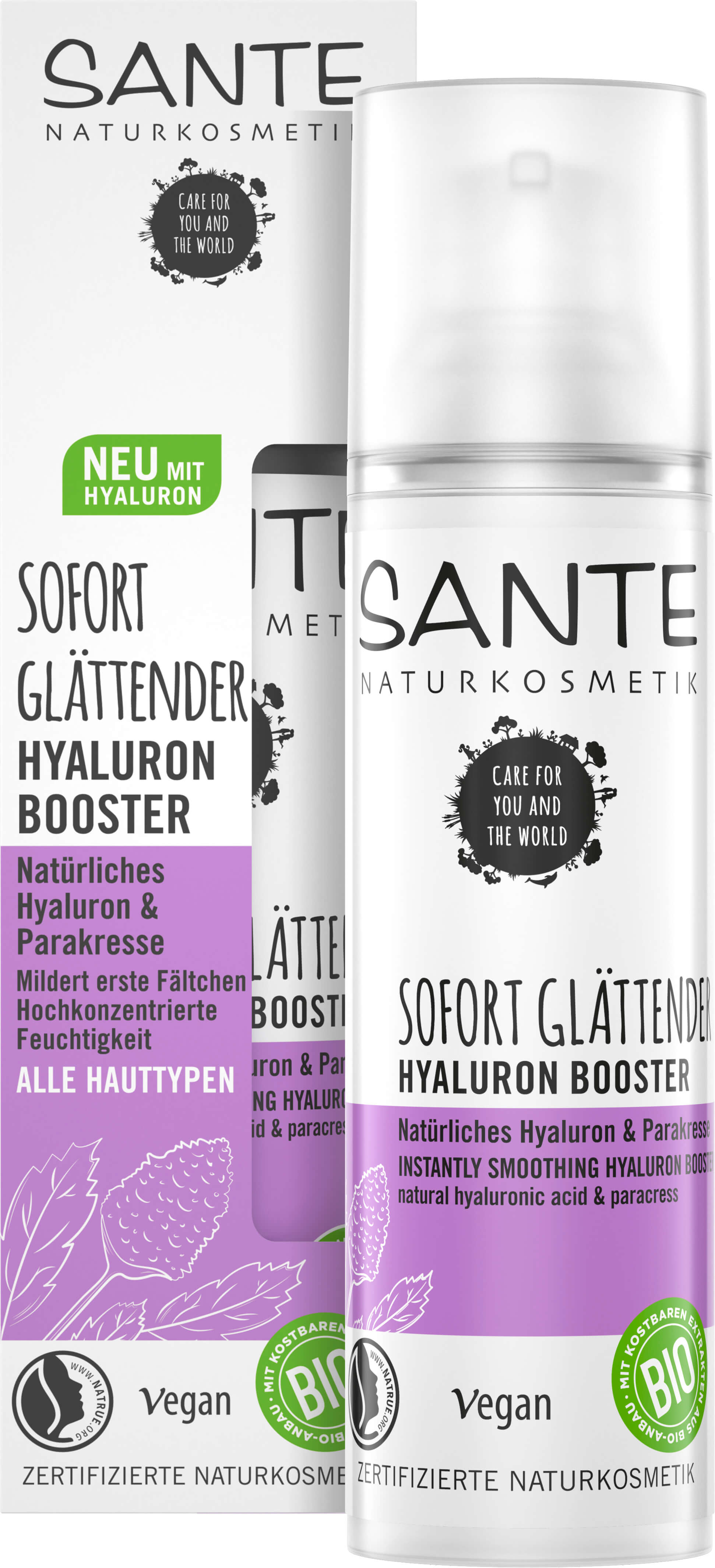 Sofort Glättender Hyaluron Booster Natürliches Hyaluron & Parakresse | SANTE  Naturkosmetik