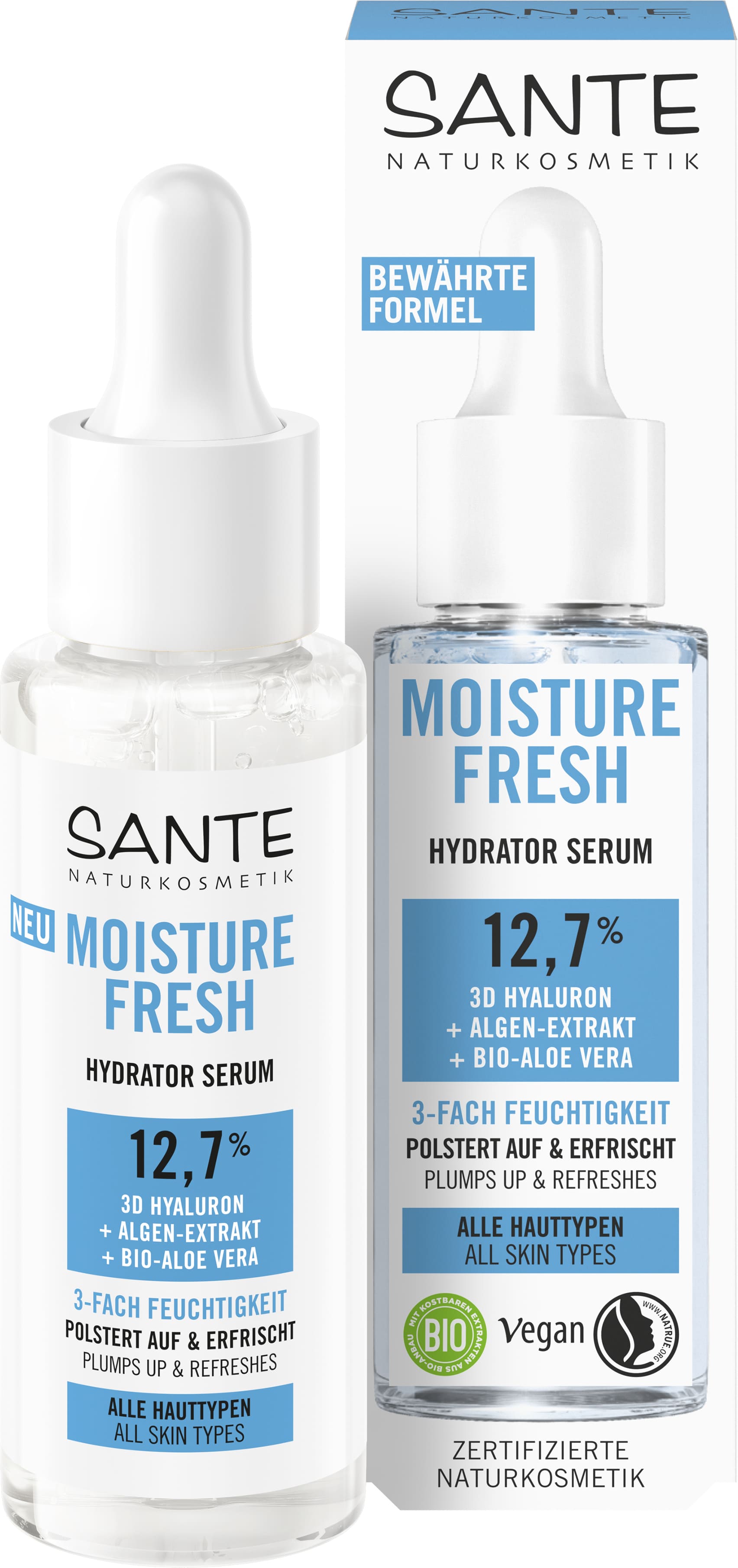 Moisture Fresh Hydrator Serum mit 3D Hyaluron, Algenextrakt & Bio-Aloe Vera  | SANTE Naturkosmetik