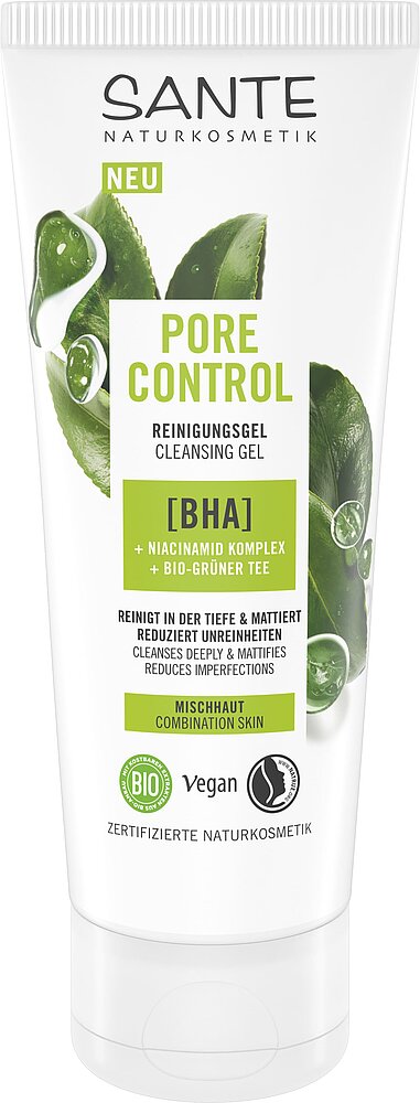 Control | Tee Pore Reinigungsgel mit Bio-Grüner Komplex Niacinamid BHA, Naturkosmetik & SANTE